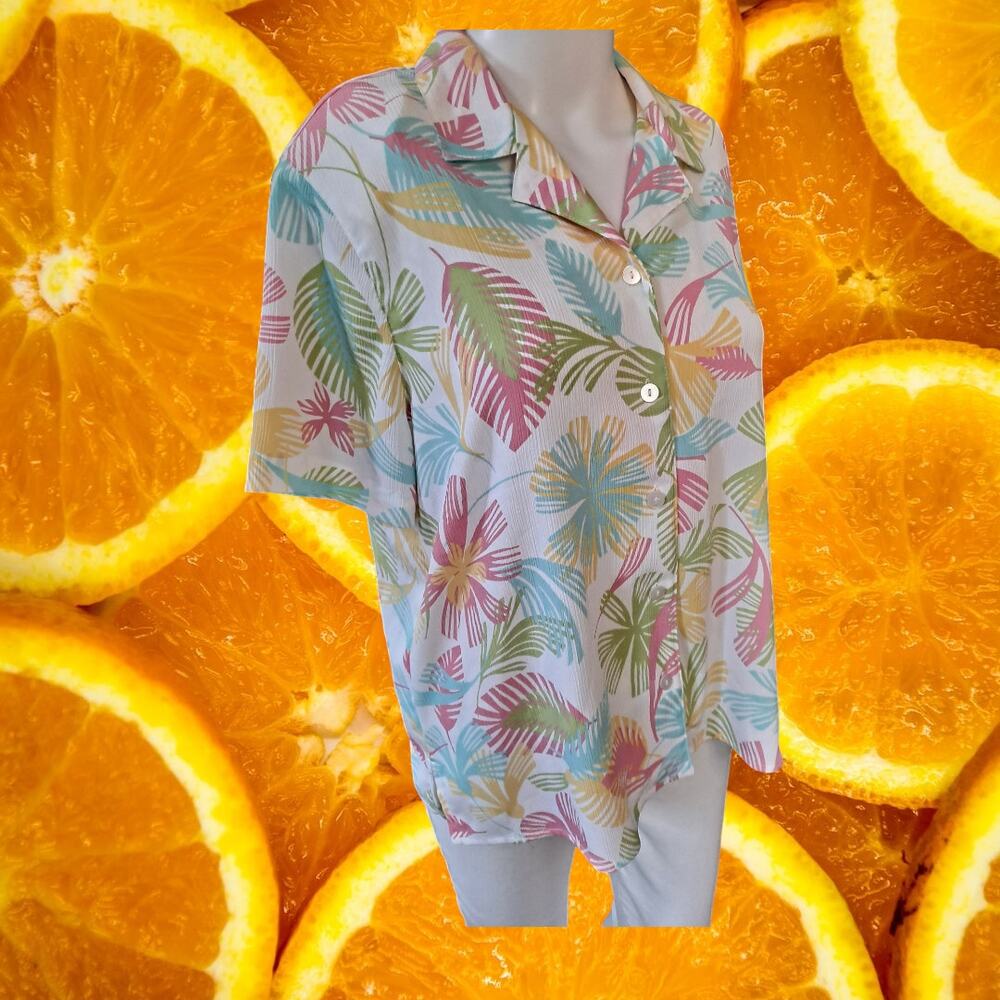 Alfred Dunner Petite Button Up Hawaiian Style Blouse Size 12P